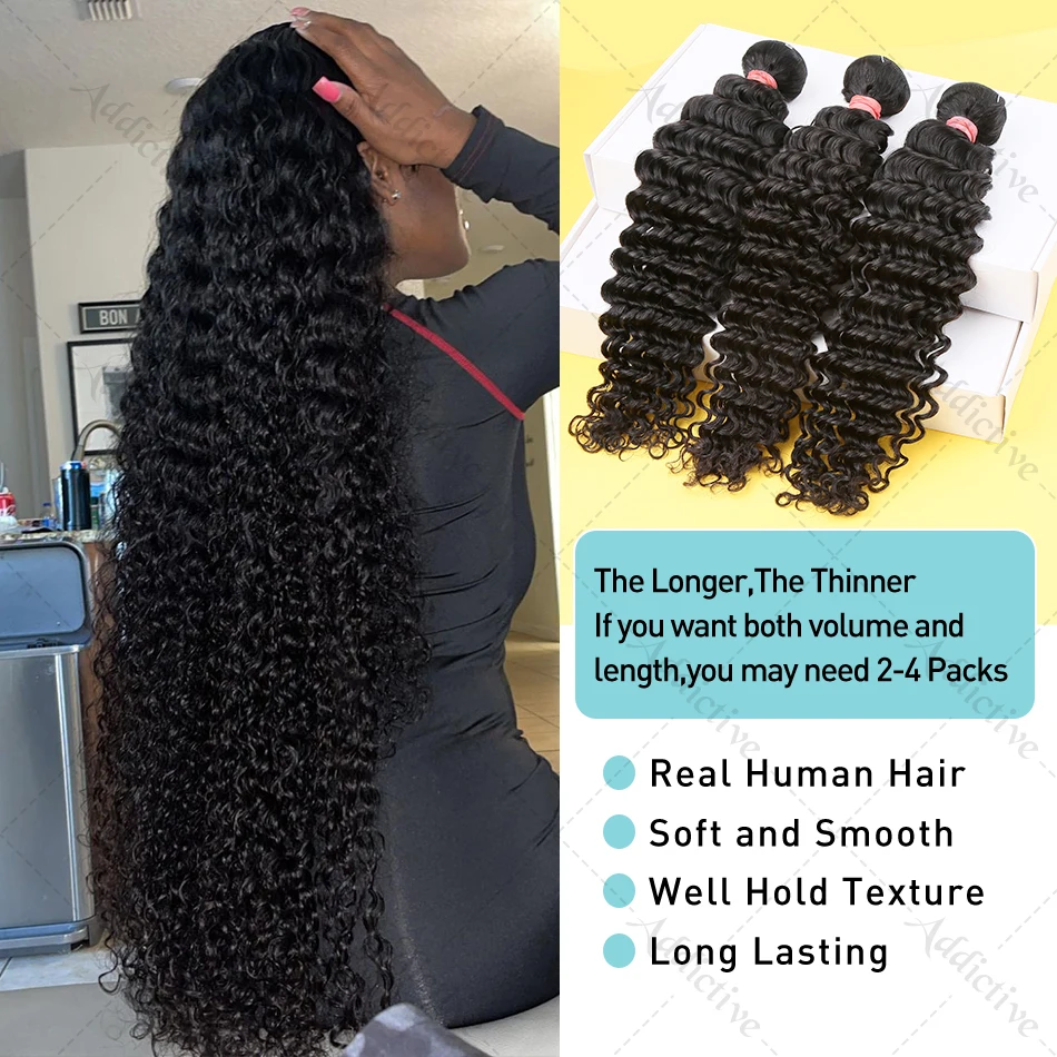 Deep Wave Bundles 1 3 4 Bundles Virgin Deep Curly Human Hair Extensions Bundles Natural Hair Water Wave 26 28 30 Inch For Women