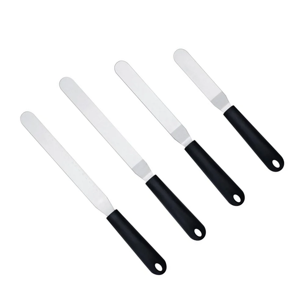 

4Pcs Plastic Handle Icing Spatula Angled Stainless Steel Scraper Cream Spreader Cake Decorating Baking Tool Icing Spatula