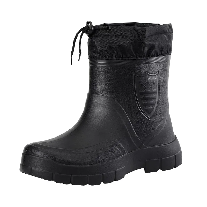 Botas de nieve 2025 para hombre, Botas de lluvia impermeables, además de zapatos de algodón cálidos antideslizantes de terciopelo, Botas de lluvia integradas para protección laboral