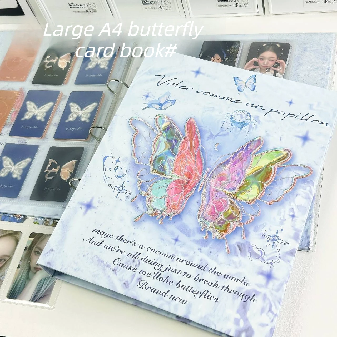 Colorful Butterfly A4 9-Pocket Loose-Leaf Photo Card Album,Hard Cover Storage Binder for K-pop Polaroid Photos Korean 포카 바인더