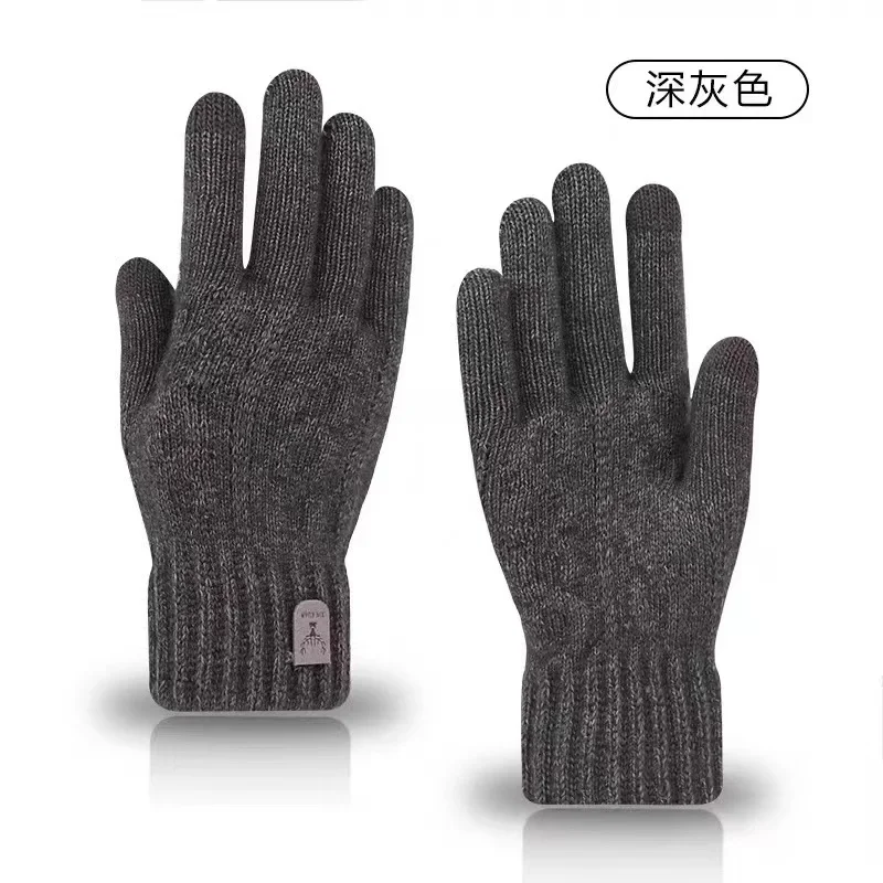 2024 New Men\'s Warm Gloves Winter Touch Screen Plus Fleece Gloves Cold Warm Wool Knitted Gloves