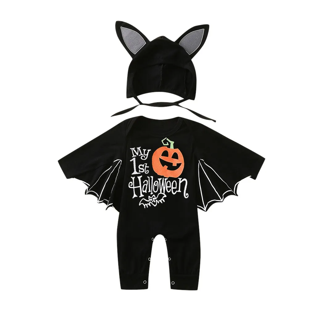 Baby's Halloween Costume Black Bat Romper Jumpsuit Infant Boys Girls Purim Party Carnival Fancy Dress Cosplay Long Short Sets