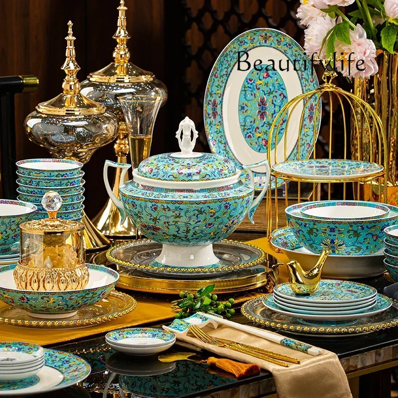 Gift Vajillas Completa Dinner Set Fine Party Wedding Dinnerware Sets Plates Luxury Dinner Guests Kitchen Dinnerware Sets