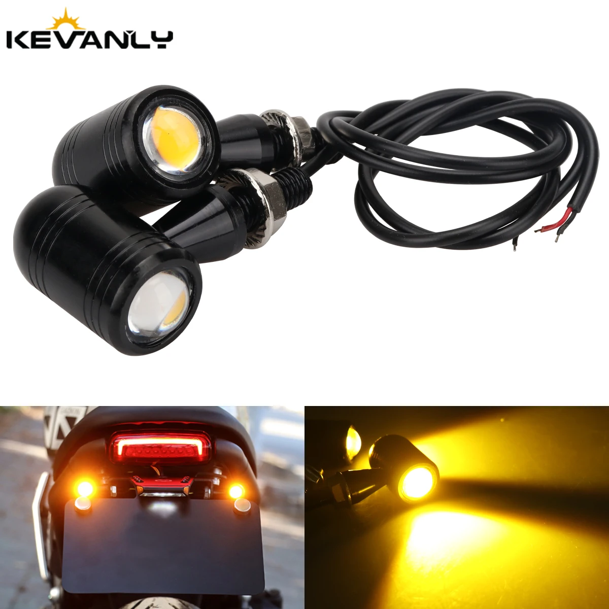 2Pcs Motor Eagle Eye DRL LED Ultra Thin Hawkeye White Fog Light Number Plate Light Parking Light Motorcycle SUV Pickup 12V Amber