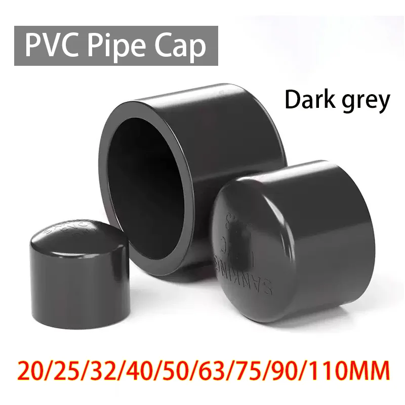 1~10pcs 20~200mm Dark Gray PVC Pipe End Cap Connector Water Pipe Plug Tube End Cap for Garden Irrigation Accessories Adapter