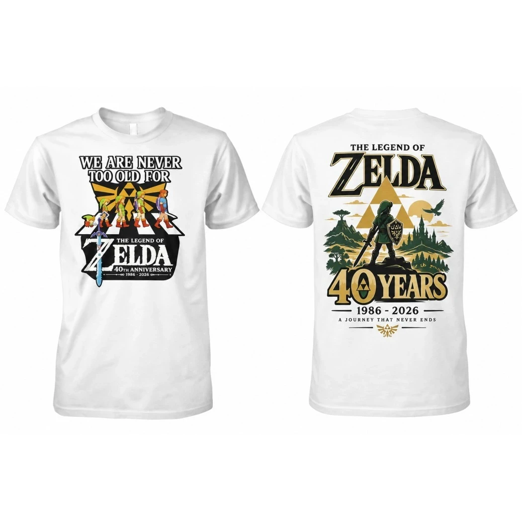 The Legend of Zelda 40th Anniversary Double Sided Print T-shirt Men Women Game Link Graphic Short Sleeve Casual Tee