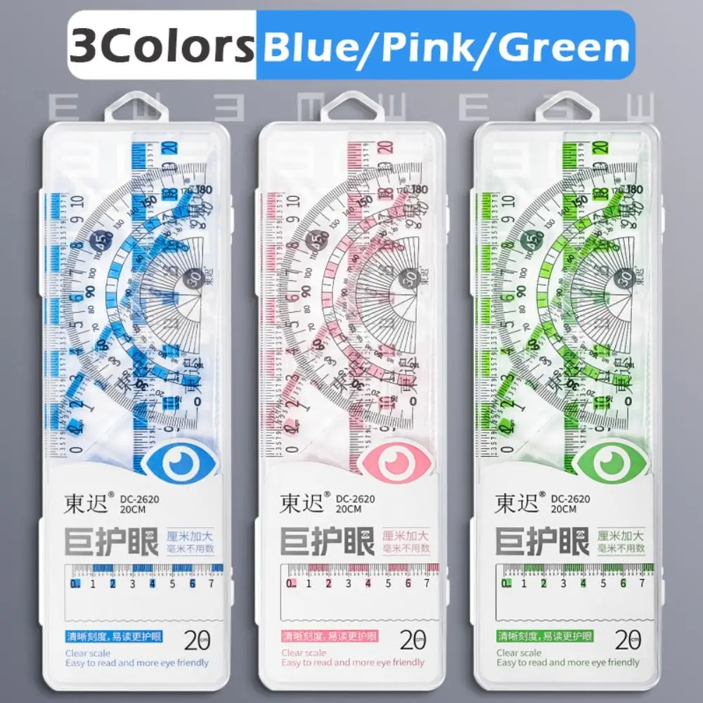 4pcs Multi-Function Eye Protection Ruler Set High Transparency Measuring Stationery Protractor Drawing Tool Set Square Gift