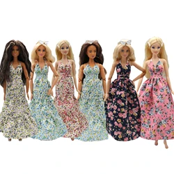 New 30cm 1/6 Sling backless floral maxi Dress Daily Wear Accessories Clothes for curvy Barbies doll