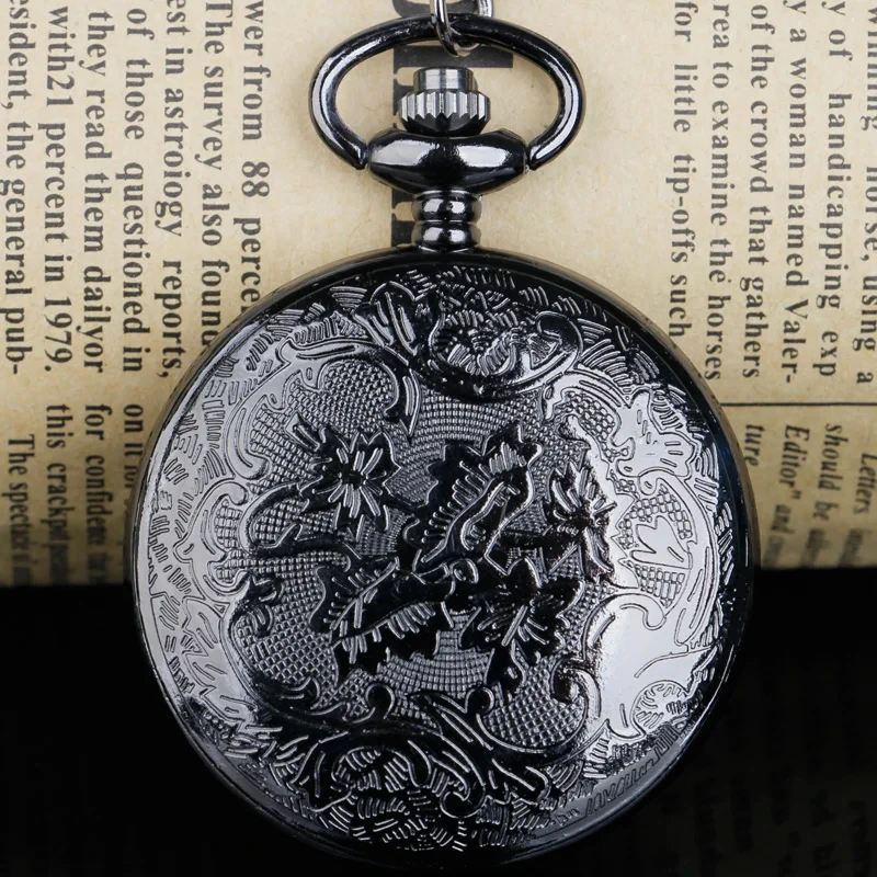 Vintage Roman Numerals Quartz Black Dual Display Roman Scale Pocket Watch With Chain Antique Jewelry Pendant Necklace Gifts
