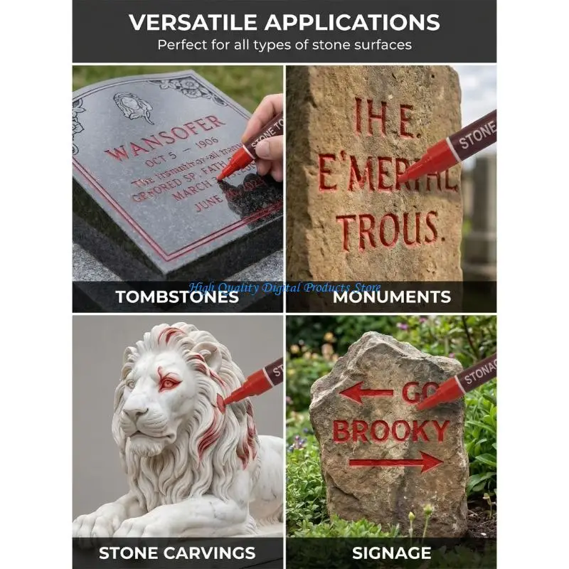 U2JE Fade Resistant Monument Paint Pen Sunproof Waterproof Stone Marker Pen For Writing Coloring On Tombstones Gravestone