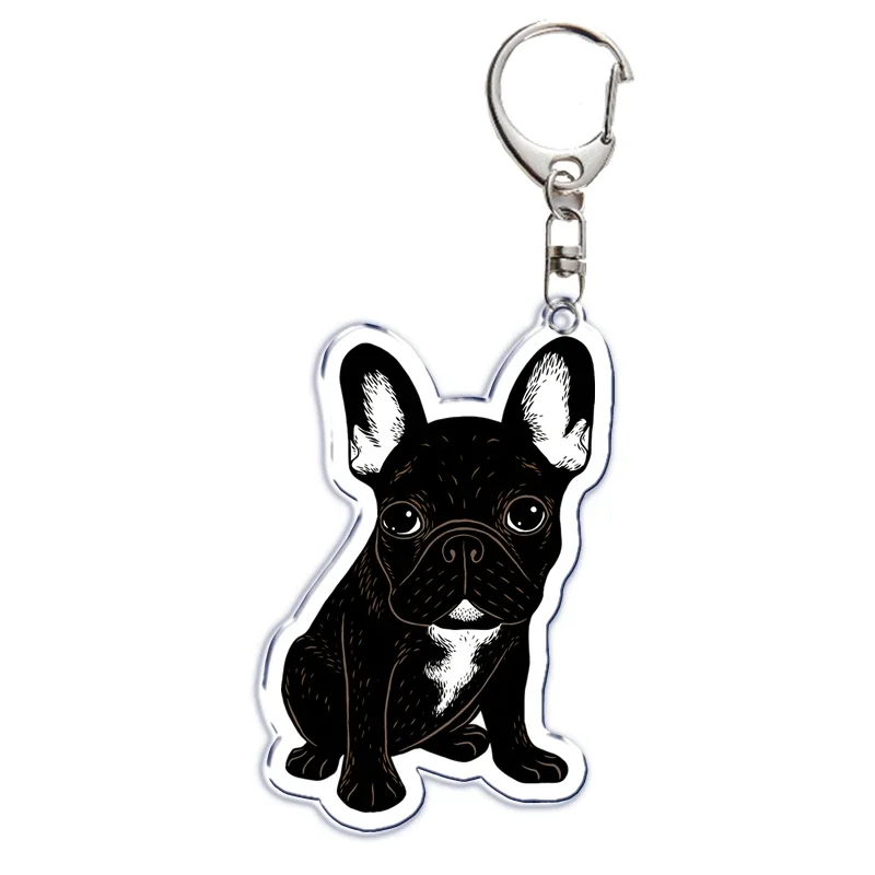 Adorable Frenchies Dog Acrylic Keychain for Women Man Accessories Bag Pendant Pug Dog Bulldog Key Chain Ring Keychains Jewelry