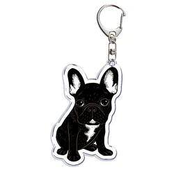 Adorable Frenchies Dog Acrylic Keychain for Women Man Accessories Bag Pendant Pug Dog Bulldog Key Chain Ring Keychains Jewelry