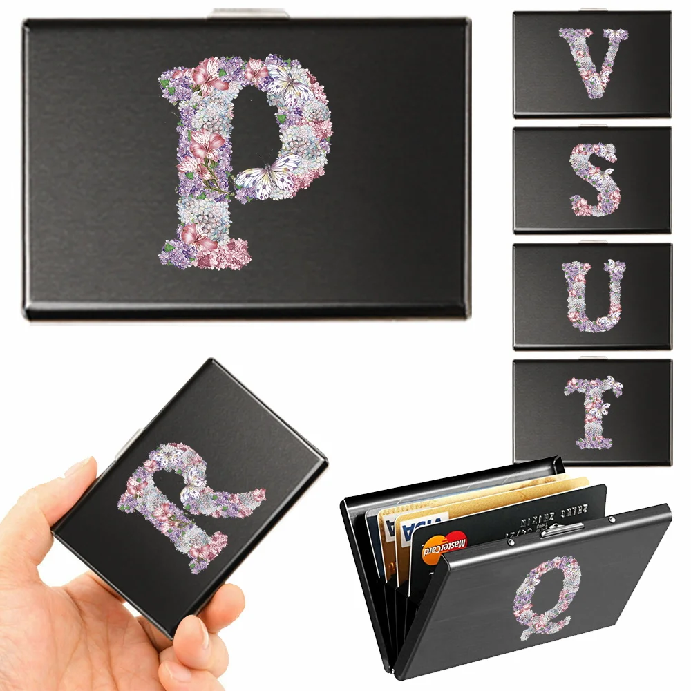 

Women Card Clip Anti RFID Blocking Protected Aluminum Metal Card Holder ID Credit Bank Men Porte Carte Rose Flower Pattern