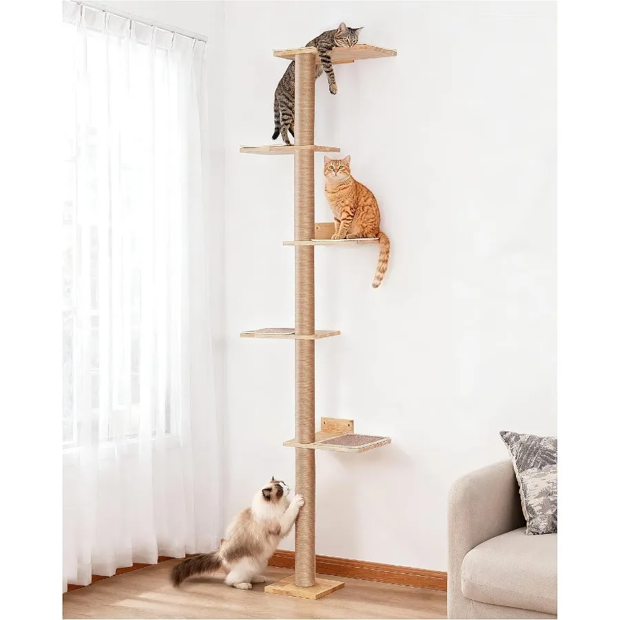 

80inch Tall Cat Tree Wall Mount 15.8in Top Perch Bed for Large Adult Cats Adjustable Cat Tower Floor to Ceiling for Scratch Cli
