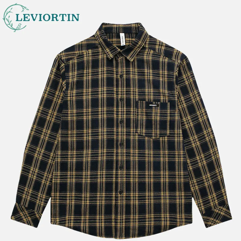 

Японская ретро 2021, весенне-осенняя мужская модная универсальная клетчатая рубашка с длинными рукавами, американский тренд, облегающий повседневный топ