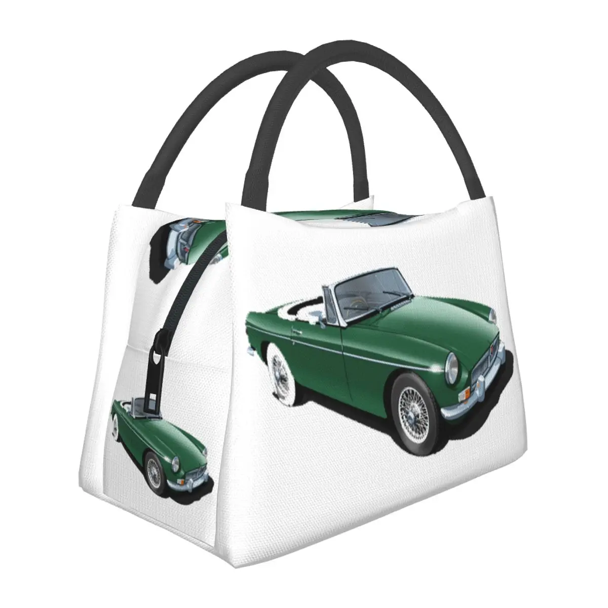 MGB Roadster In British Racing Green Lightweight Handheld Insulated Lunch Bag Aluminum Foil Liner for Adults Students Travel