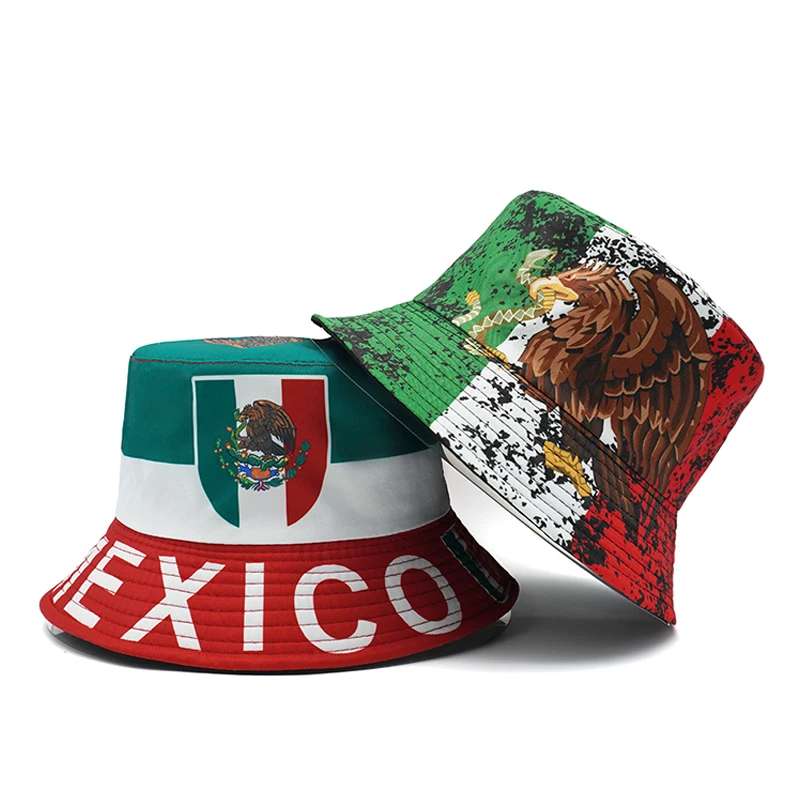 Top Mexico Flag Bucket Hat National Flags Printing Fisherman Hats Location Design Pattern Panama Cap Unisex Sunshade Sun Caps