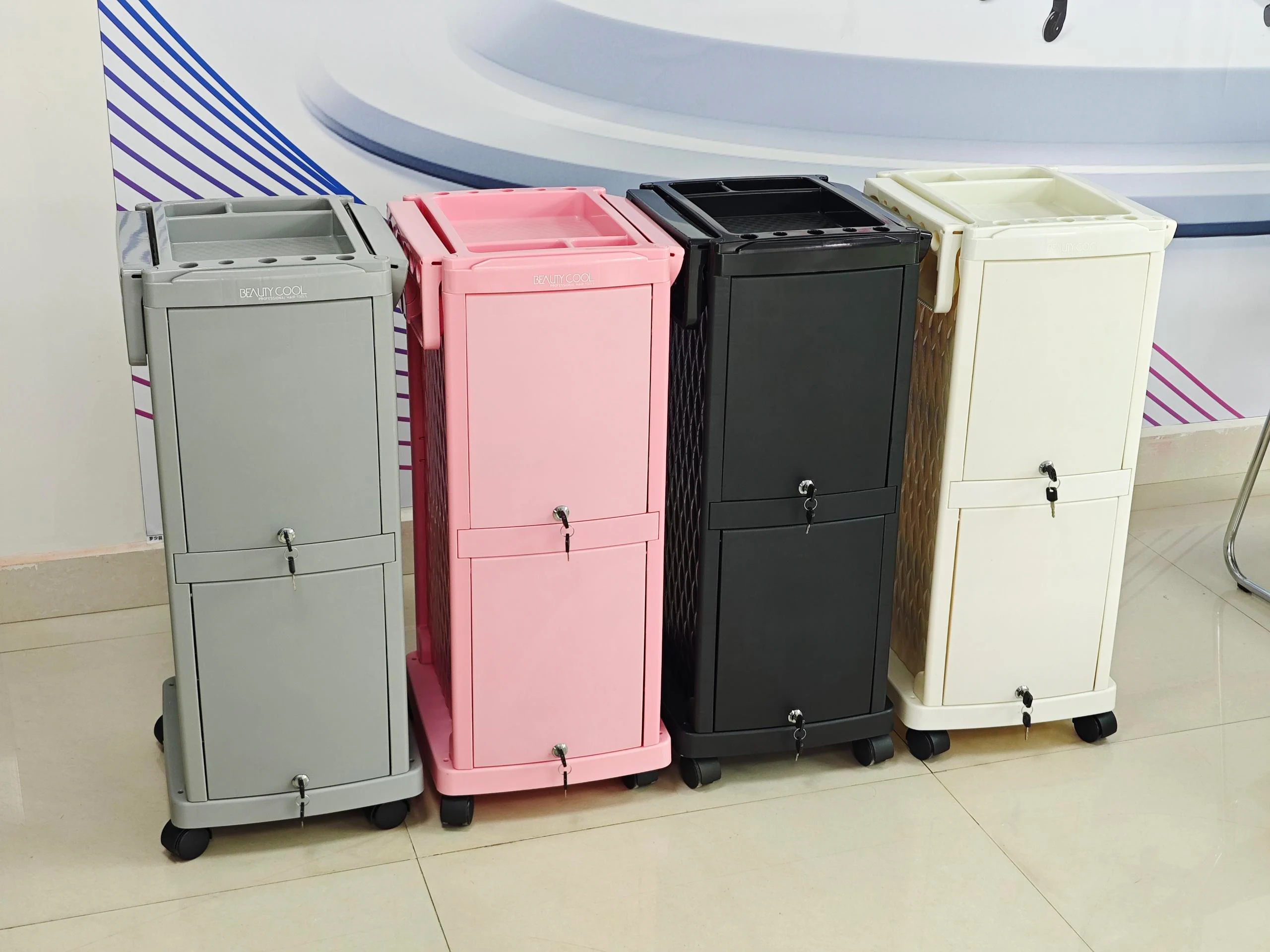 White PP Materials Mobile Black Salon Trolley with 4 Wheels Quality Salon Furniture Equipment Trolley Cart Home Beauty Usepromot
