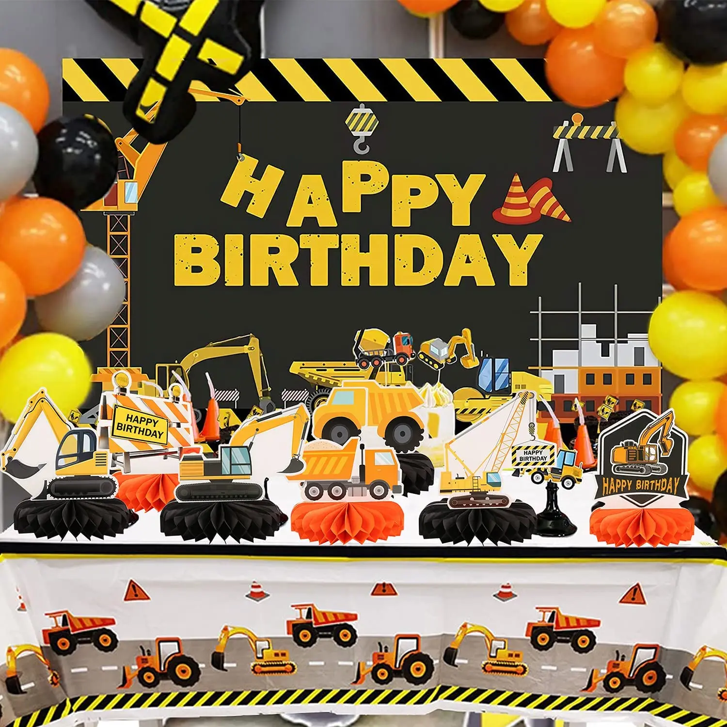 

B24B 7 PCS Truck Theme Party Decorations Construction Honeycomb Centerpieces Table Toppers For Kids Birthday Theme Party