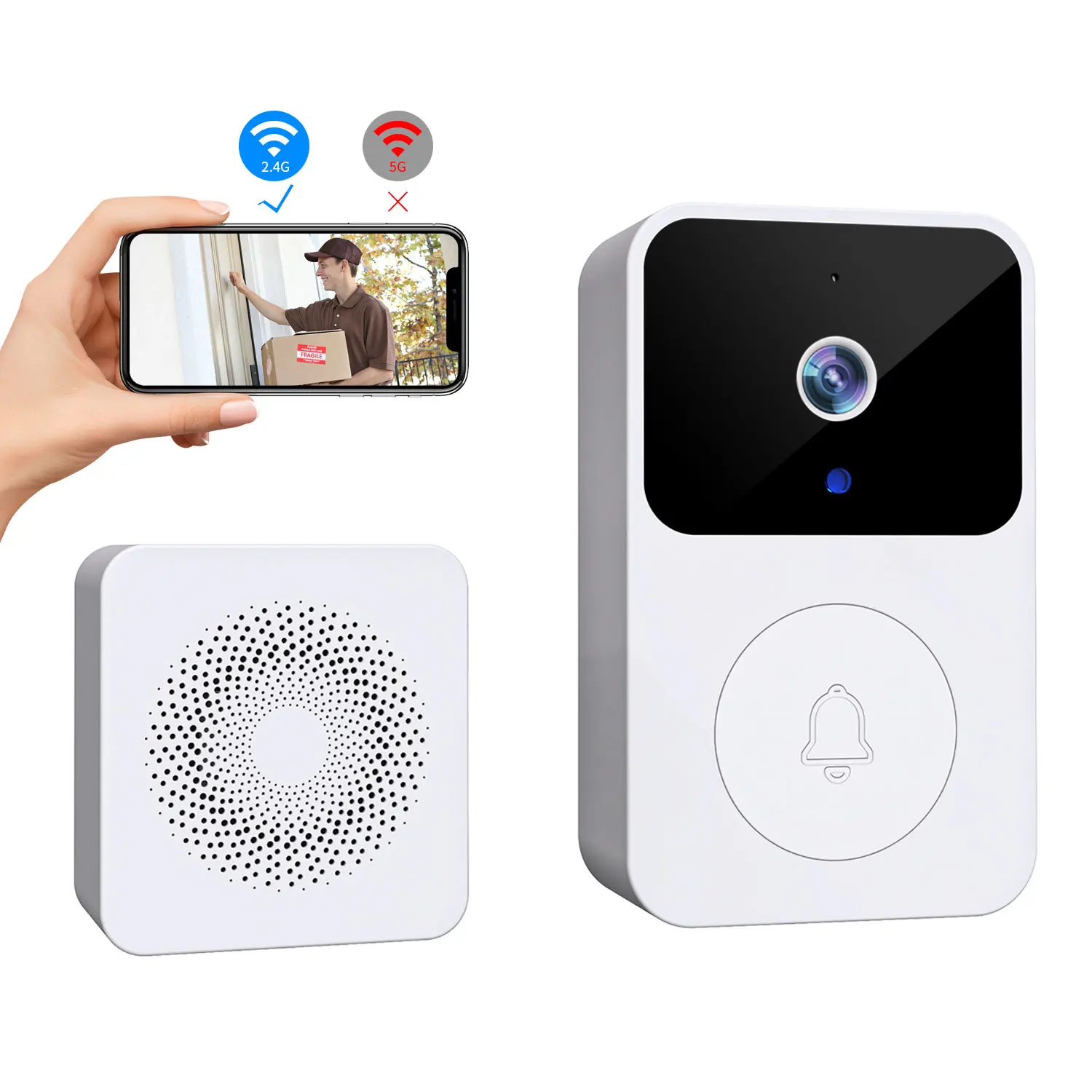 Sonnette de porte sans fil avec caméra, interphone vidéo Tuya Smart Home, protection de sécurité, détection de mouvement PIR, Wi-Fi, 1080P