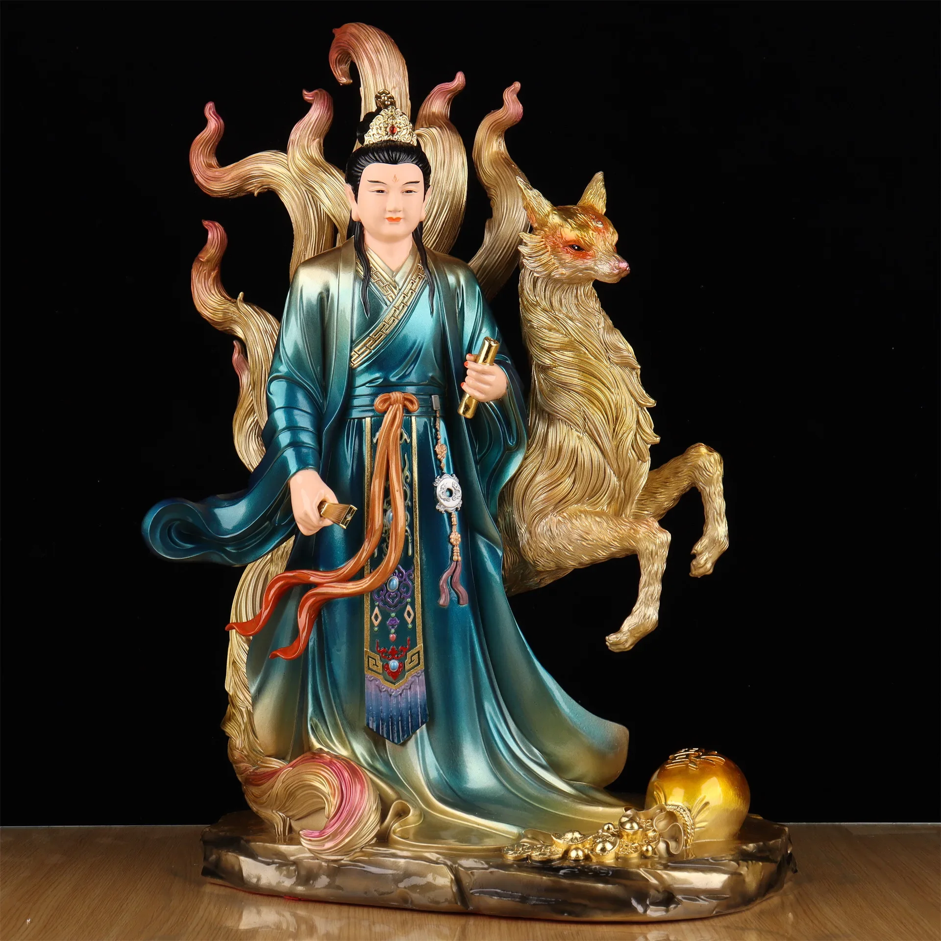 DSAResin Nine Empress Nine Girls Statue of Qingqiu Empress Nine Tails True Body at home to worship the statue of the ninth son