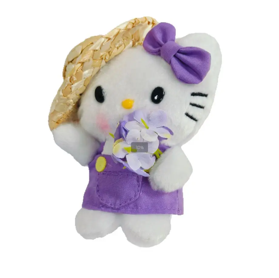 Hello Kitty Plush Doll Keychain Wearing A Straw Hat Kitty Stuffed Toys Pendant Keyring Children Bags Plushie Keychain