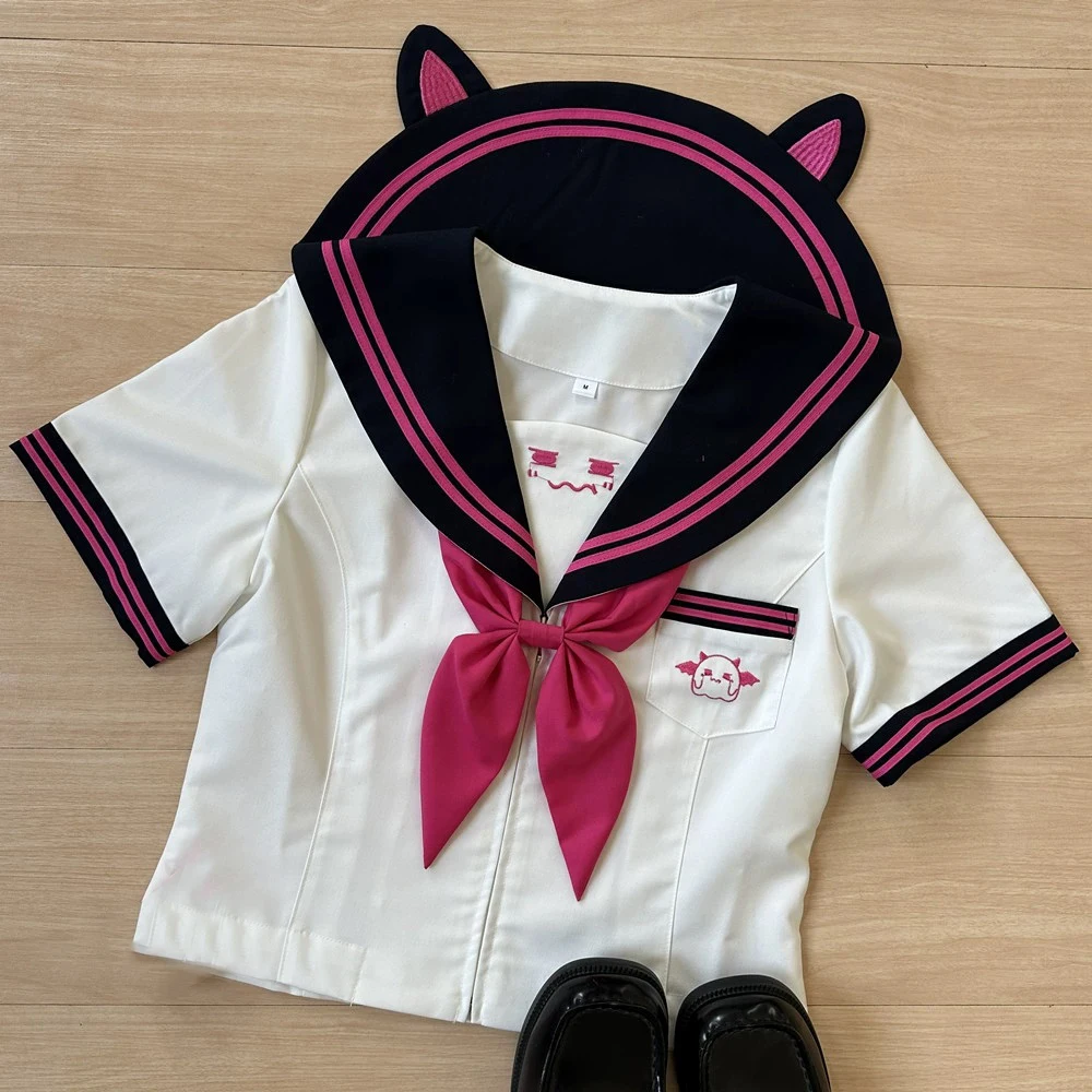 Abito da marinaio con ricamo piccolo diavolo, uniforme da studente per ragazze delle scuole superiori giapponesi coreane, set uniforme Jk sexy da donna, gonna a pieghe