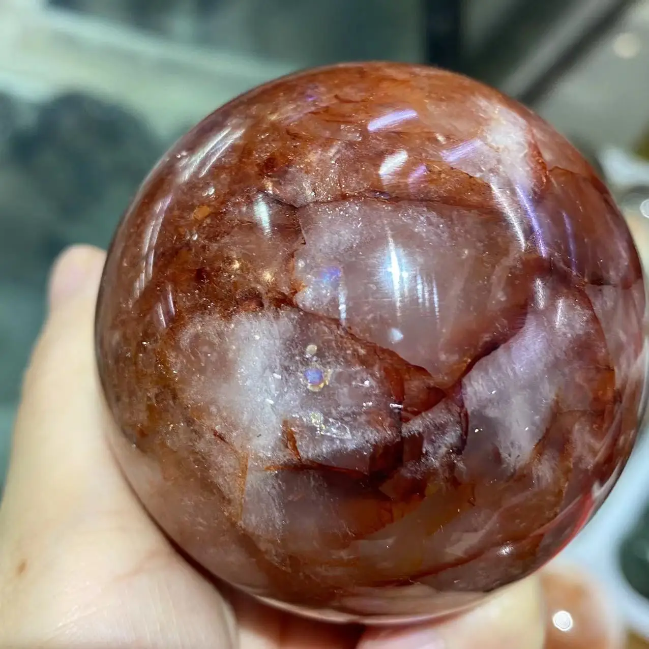 Natural High Quality Fire Quartz Crystal Energy Sphere Reiki Healing Meditation Room Decorated With Home Gifts