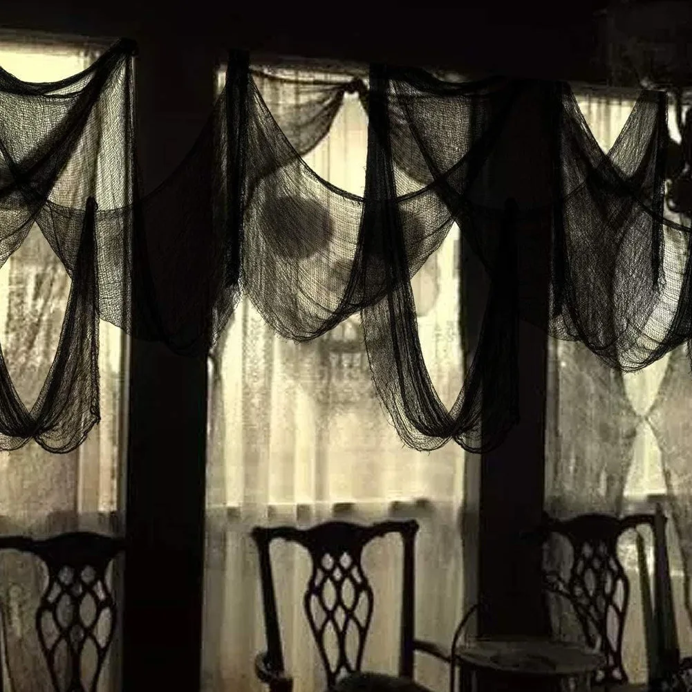 هالوين الأسود الشاش الرعب ديكور مفرش المائدة الجدول العلم شبكة سوداء بار شبح منزل غرفة الإرهاب ديكور في الهواء الطلق شنقا الشاش #6