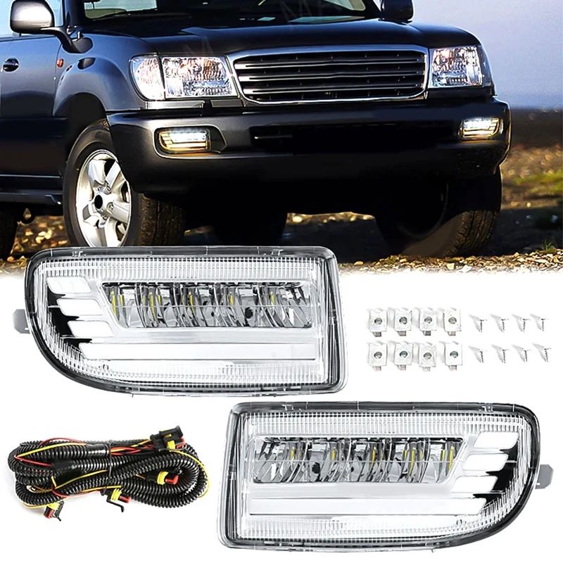 LED Fog Lights For Toyota Land Cruiser 100 LC100 UZJ100 FZJ10 1998-2008 DRL Turn Signal Daytime Driving Lamp Parts Accessories