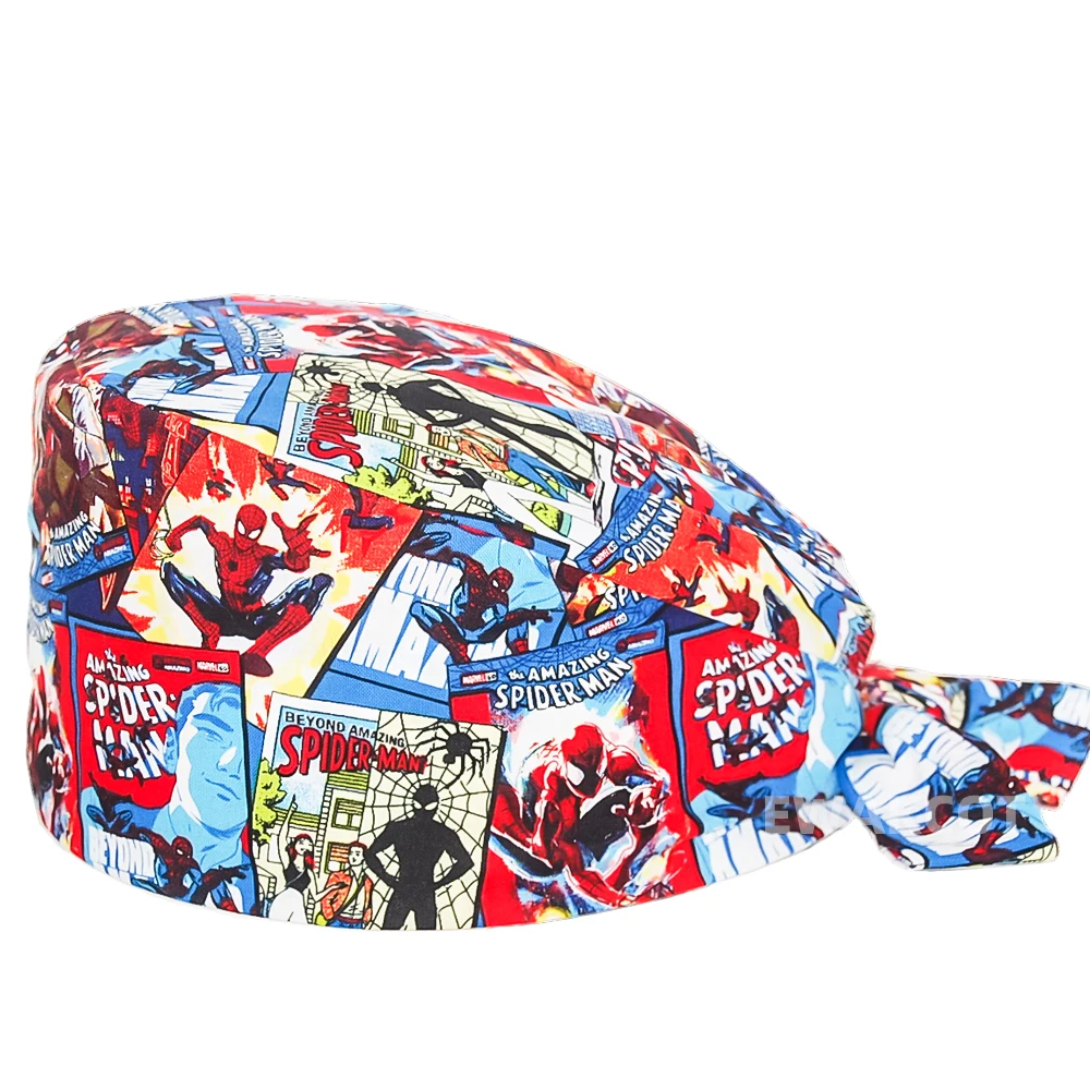 New Cartoon Printed Scrub Cap for Woman Man Adjustable Surgical Nurse Doctor Hat Dental Pet Clinic Work Hats