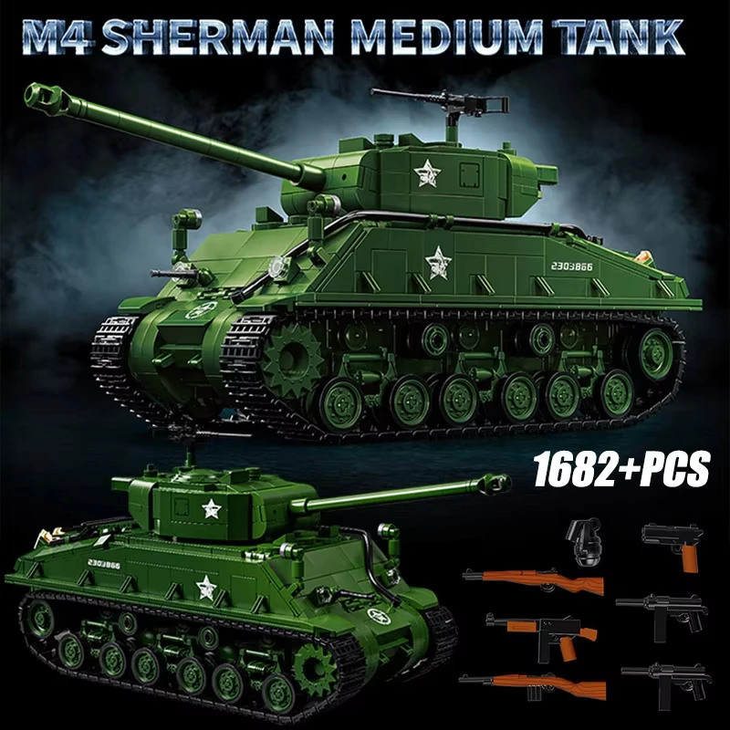 MOC WWII US M4 Sherman รถถังกลาง Building Blocks ชุด-M26 Pershing หลัก Battle Heavy Tank ทหารรุ่นอิฐของเล่นเด็กของขวัญ