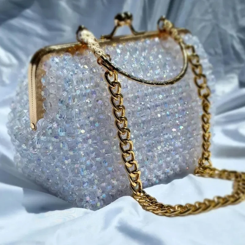 

Luxury Premium Texture Transparent Acrylic Bead Production Crossbody Bag Customizable Color Party Banquet Handheld Clip Bags