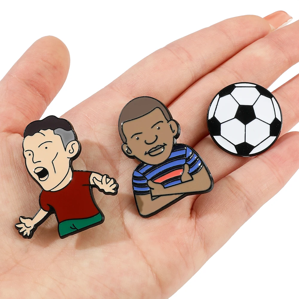 Broche en émail étoile de football, broche de maillot de joueur de dessin animé, insigne de revers de sac personnalisé, bijoux d'athlète, cadeau pour GérFriends, accessoires