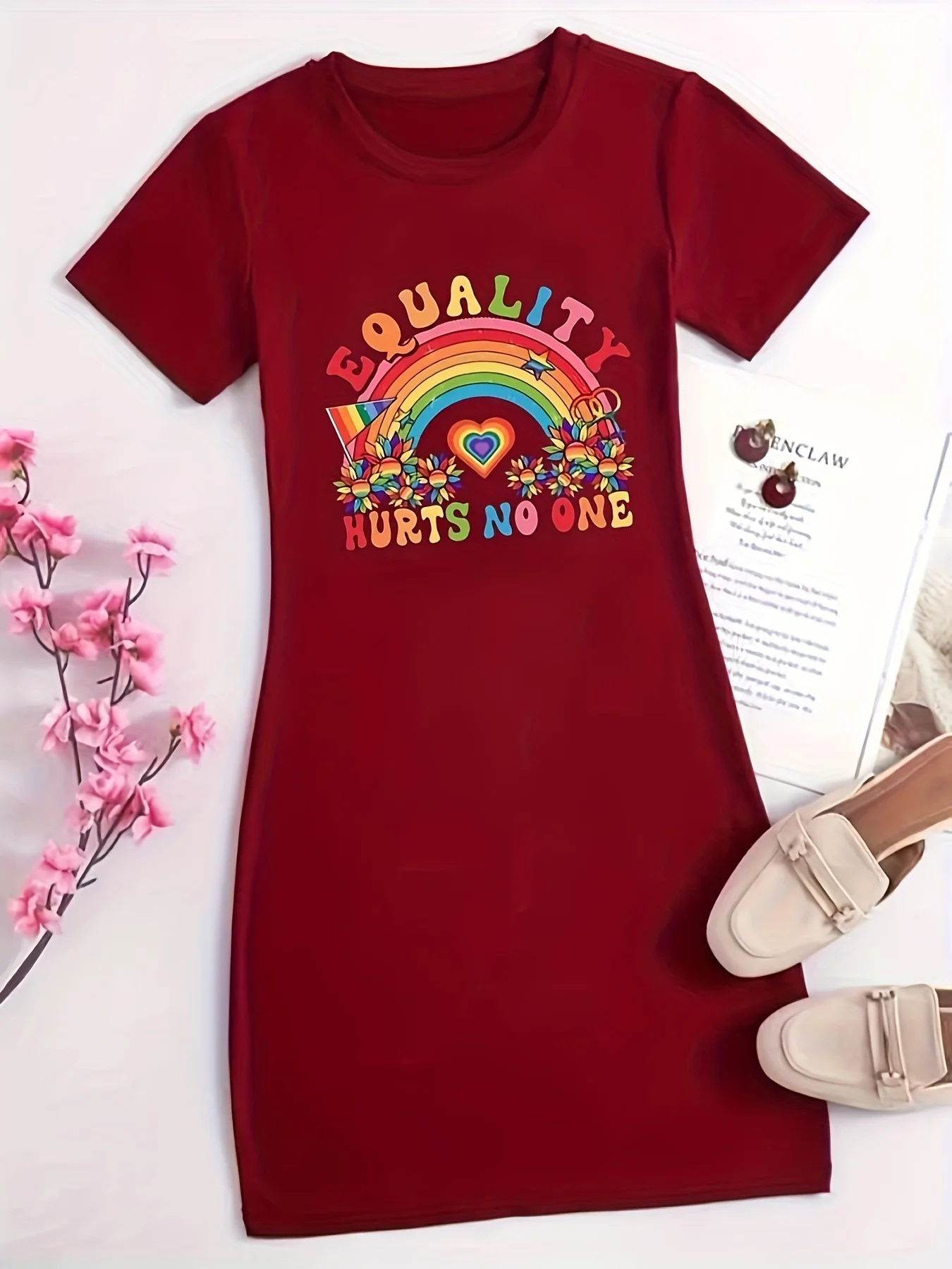 

Модное платье с круглым вырезом с радужным принтом, повседневное платье с короткими рукавами на лето, женская дышащая одежда больших размеров