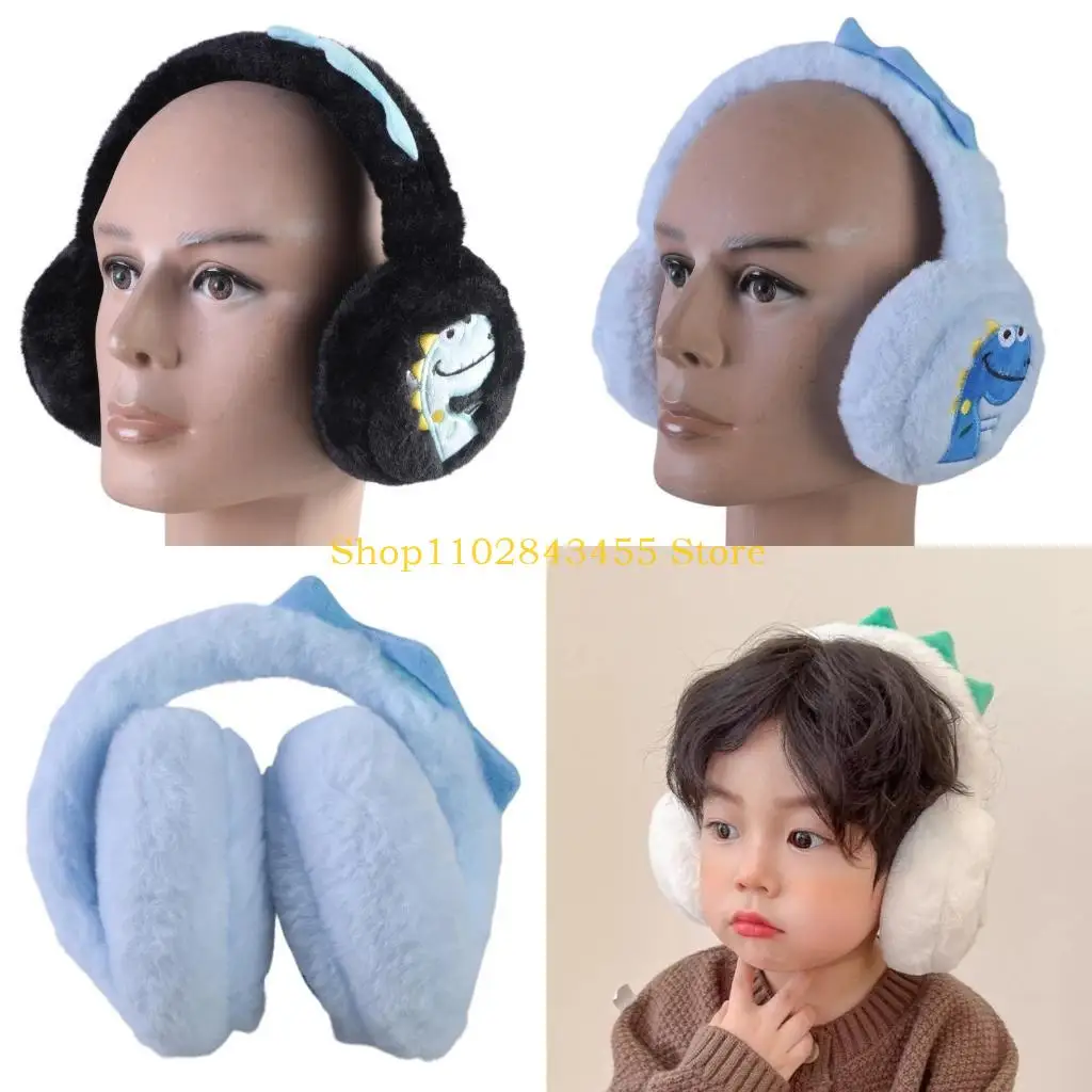 49MC Children Foldable Ear Warmers Lovely Dinosaur Print Ear Muffs Soft Earmuffs Winter Accessory for Girls and Boys