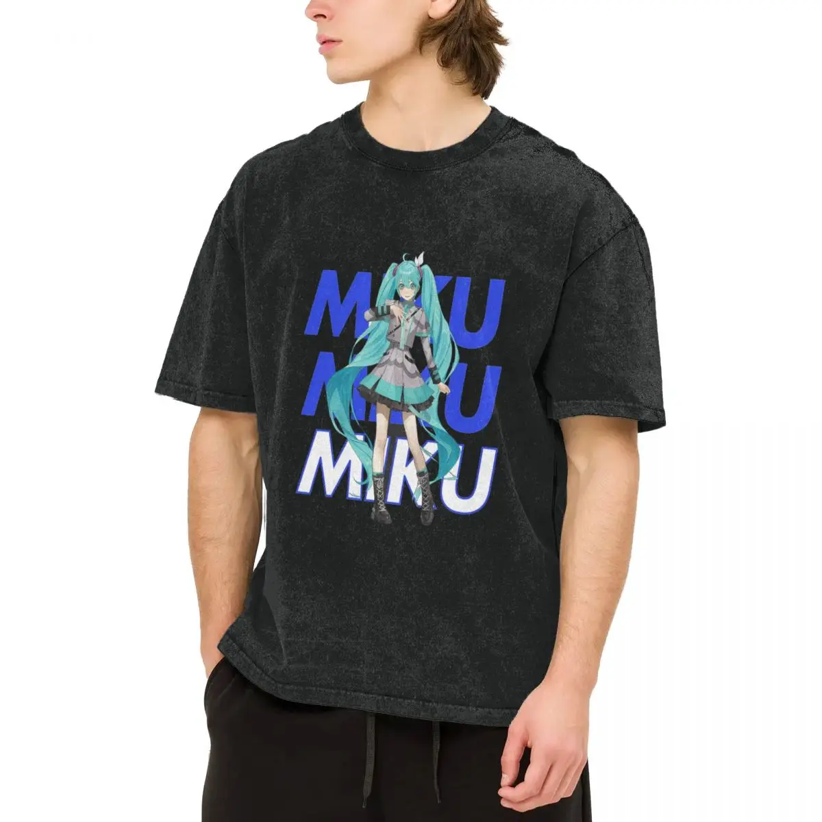 Hatsune Miku  Washed T Shirt Men Y2K Retro Cotton T-Shirts Summer Comfortable Novelty Tee Shirt Design Big Size Clothes