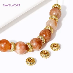 18K Gold Plated Inlaid Zircon Separation Beads Loose Beads Brass Round Spacer Beads For DIY Jewelry Making Accessories Findings