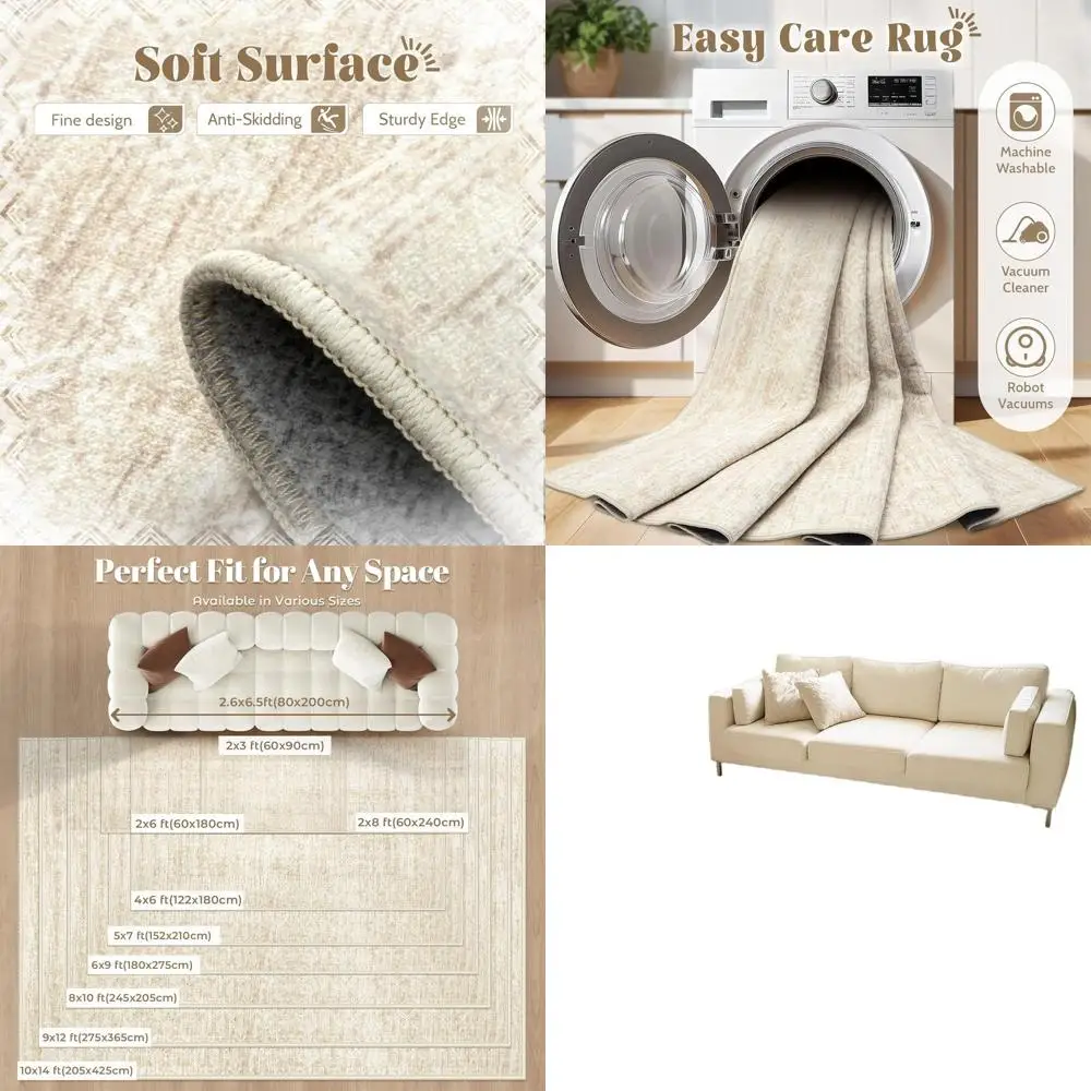 

Ковры в марокканском геометрическом стиле бохо 6x9 футов - моющиеся, нескользящие, устойчивые к пятнам, для гостиной, спальни, столовой и домашнего офиса (B)