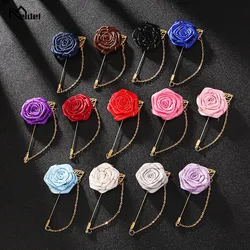 1pc Groomsmen Lapel Pins Wedding Corsage Boutonniere Pin for Men Women Silk Buttonhole for Party Prom Suit Accessories Brooches