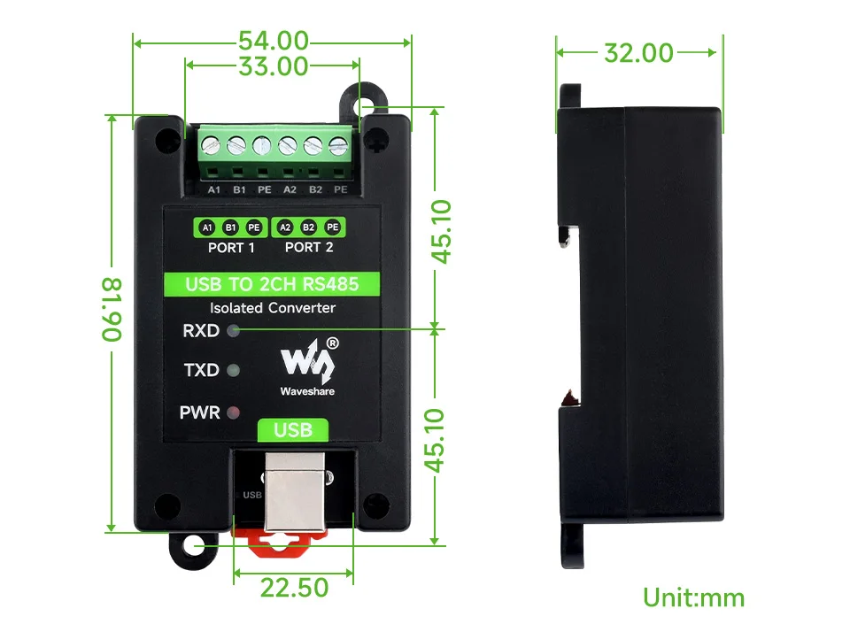 

USB TO 2CH RS485 Industrial Grade Isolated Converter USB To RS485 Adapter Onboard Original FT2232HL Chip, Stable And Reliable