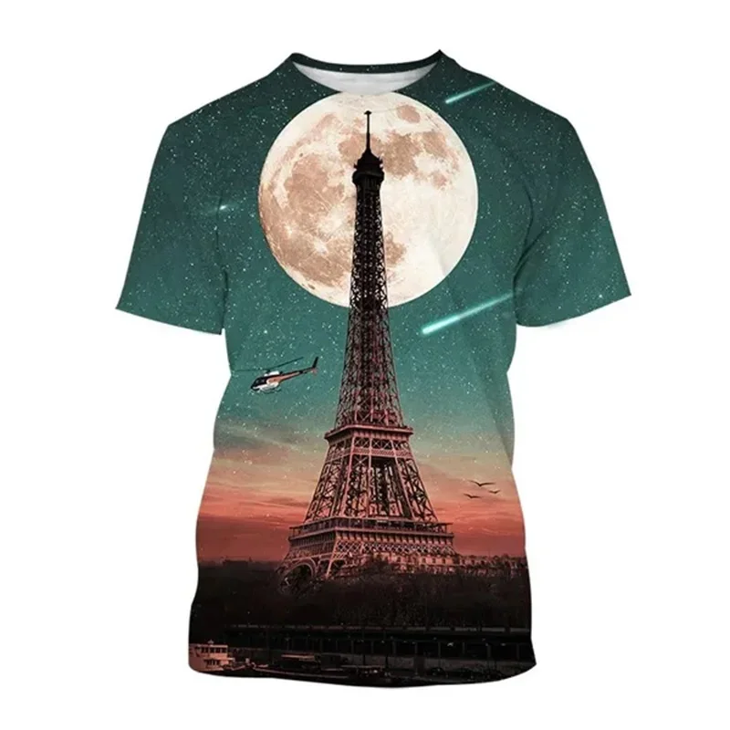 Paris Torre Eiffel Stampa 3D T-Shirt Streetwear Uomo Donna Moda O-collo T-Shirt a Maniche Corte T-Shirt Top Abbigliamento