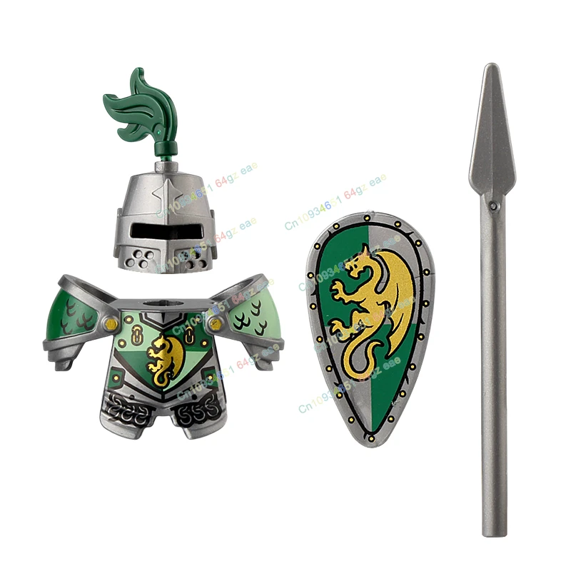 중세 그린 드래곤 레이븐 기사 고대 성 기사 빌딩 블록 액세서리 액션 피규어 모델 벽돌 장난감 선물
