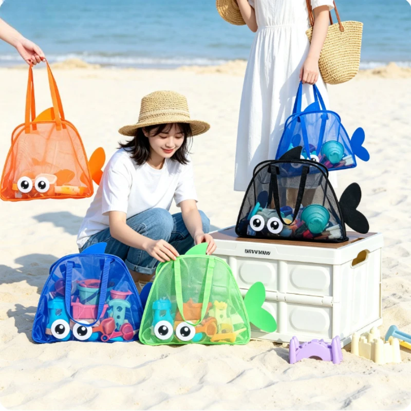 Cute Large Capacity Storage Bag Portable Foldable Mesh Sand Digging Toy Organizer Pouch for Beach Travel Outdoor Sports