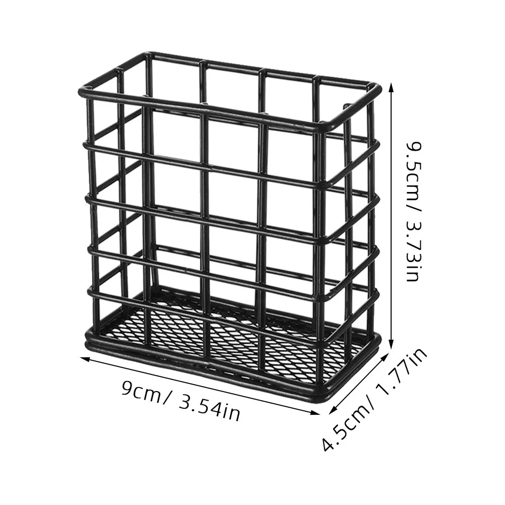 Wire Mesh Pen Holder Set – 2pcs Metal Pencil Cup Desk Organizer, Black Iron Office Supply Container