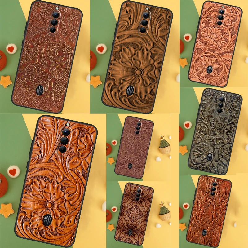 Brown Hand Tooled Western Phone Case For ZTE Nubia Red Magic 9 8 8S Pro Plus 5S 6R 5G 6 7 6S 7S Pro Protective Cover