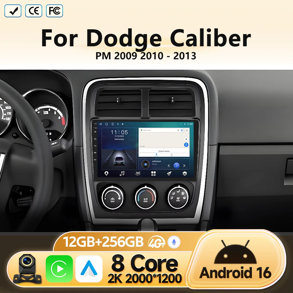Central Multimídia 4G WIFI para Dodge Caliber PM 2009 2010 2011 2012 2013, Rádio Automotivo Android, Reprodutor de Vídeo, GPS, Navegação, Não 2din