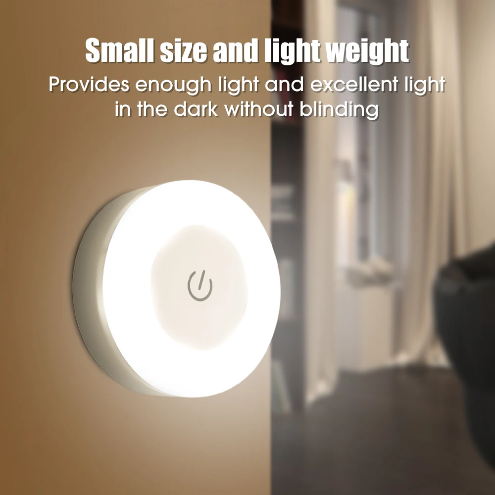 Mini LED Touch Sensor Night Lights Magnetic Base Wall Light USB Rechargeable Portable Round Night Lamp Home Kitchen Bedroom Lamp