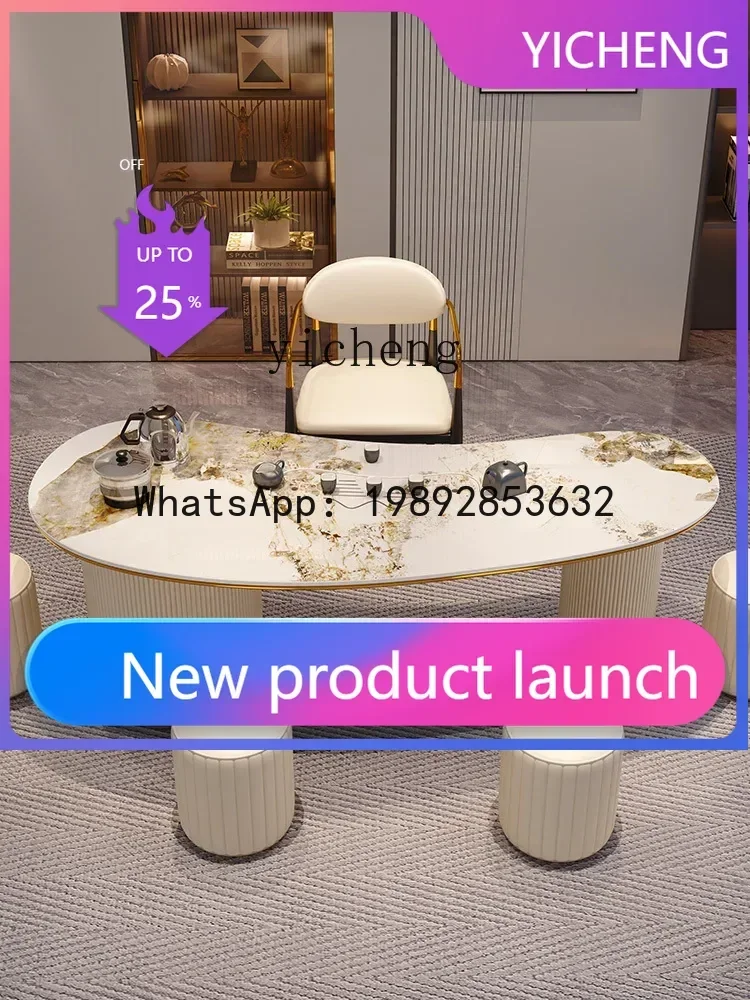 

Light Luxury Stone Plate Table-Chair Set Office Simple Curved Tea Table Home Study Balcony Tea Set Suit