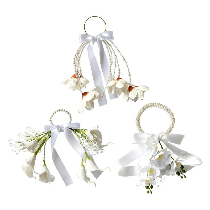 P9FE Hochzeitshandblumen mit Tragegriff und Schleifenakzent für Brautfotos – Detail 1